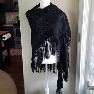 BOGO Black Leather Fringed Shawl